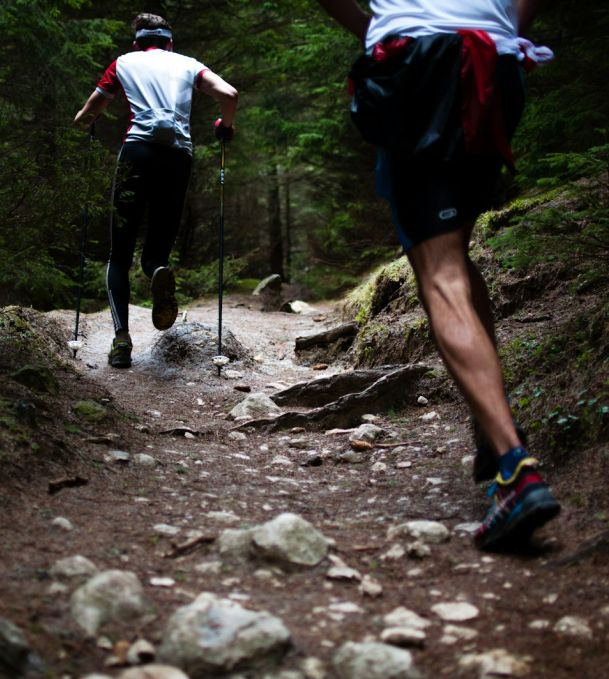 two people running